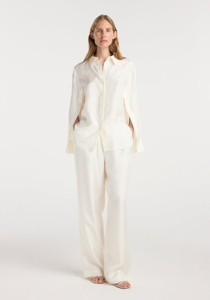 Silk open-sleeve detailed shirt | cream