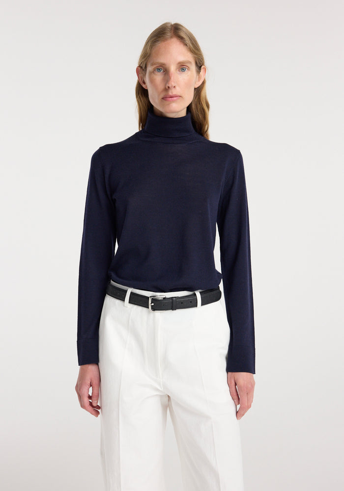 Fine-knit wool cashmere turtleneck | navy
