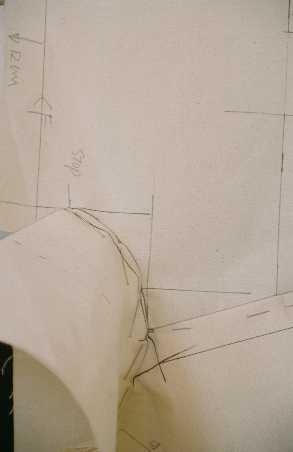 Close-up of a canvas pattern with measurements 