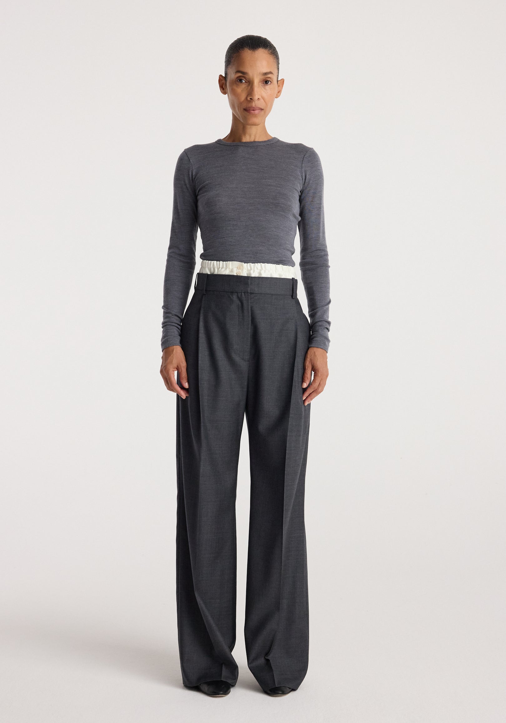 Fine merino long sleeve | mid grey melange