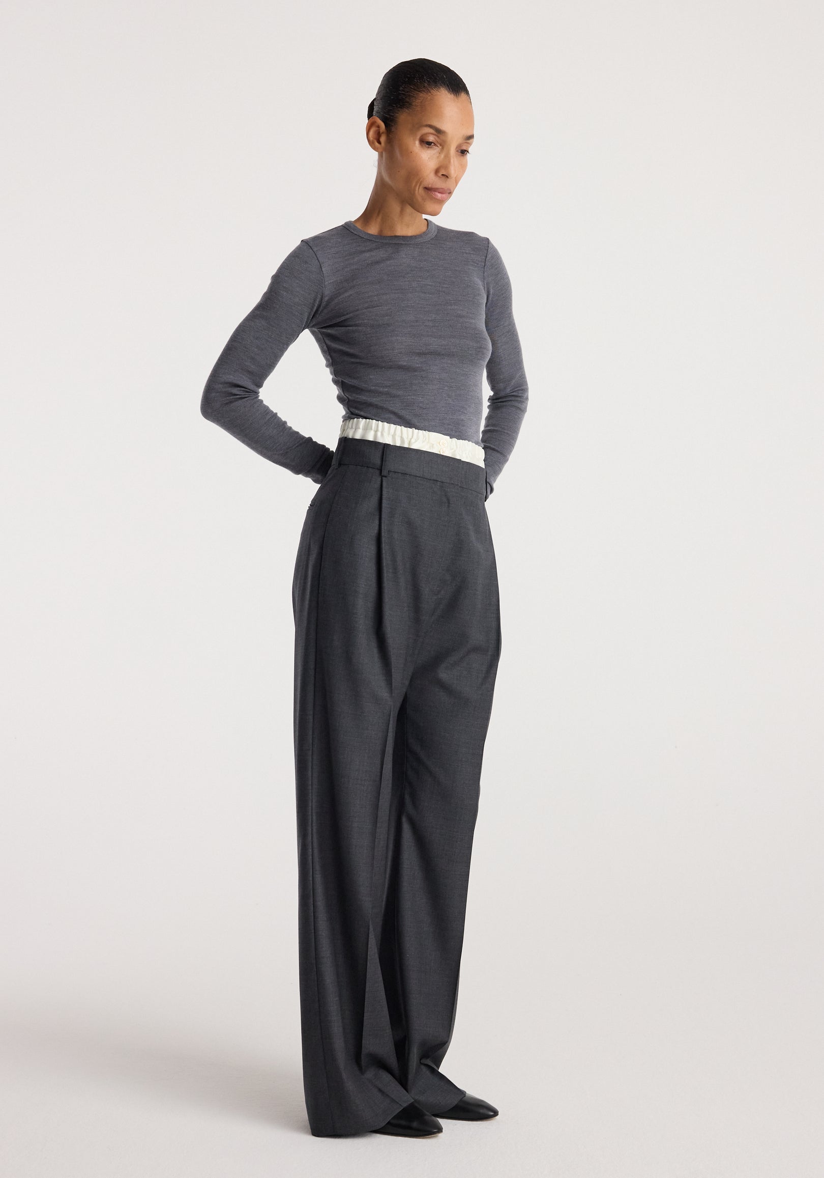 Fine merino long sleeve | mid grey melange