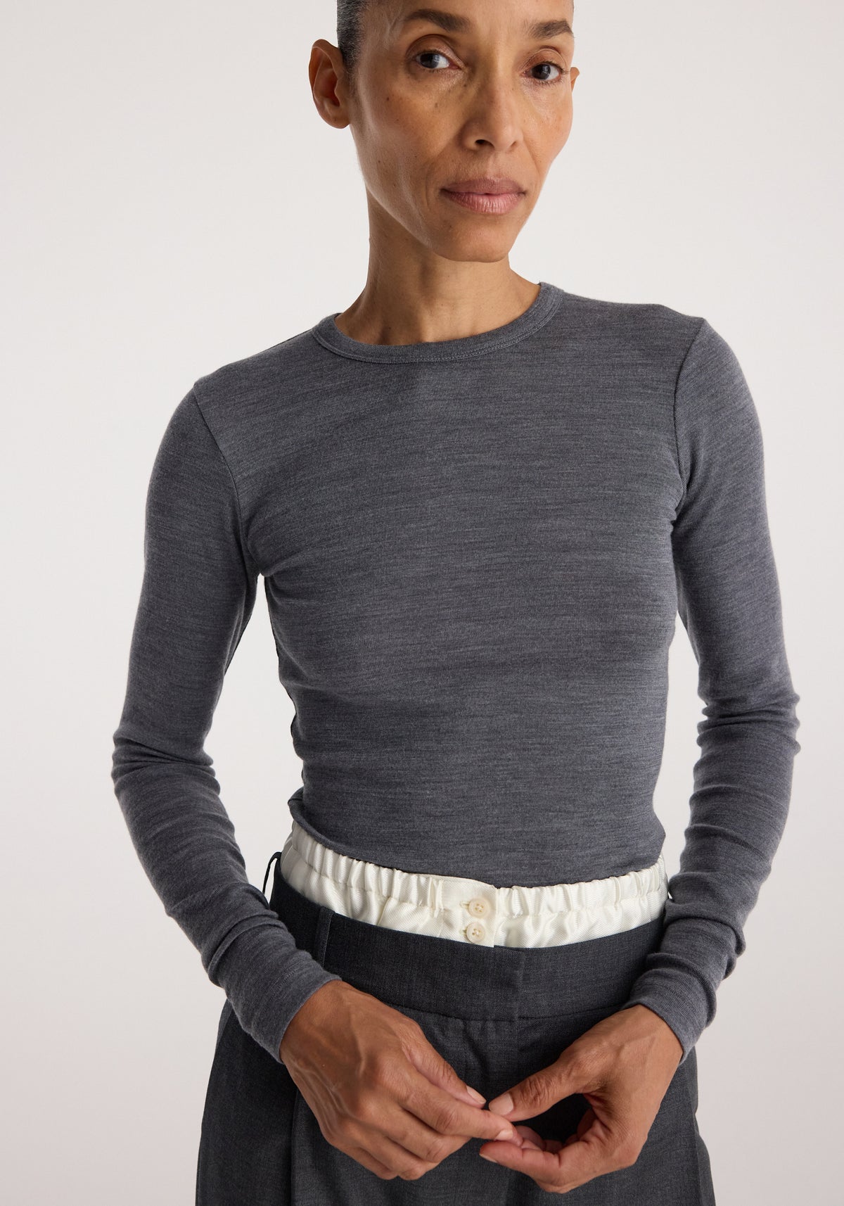 Fine merino long sleeve | mid grey melange