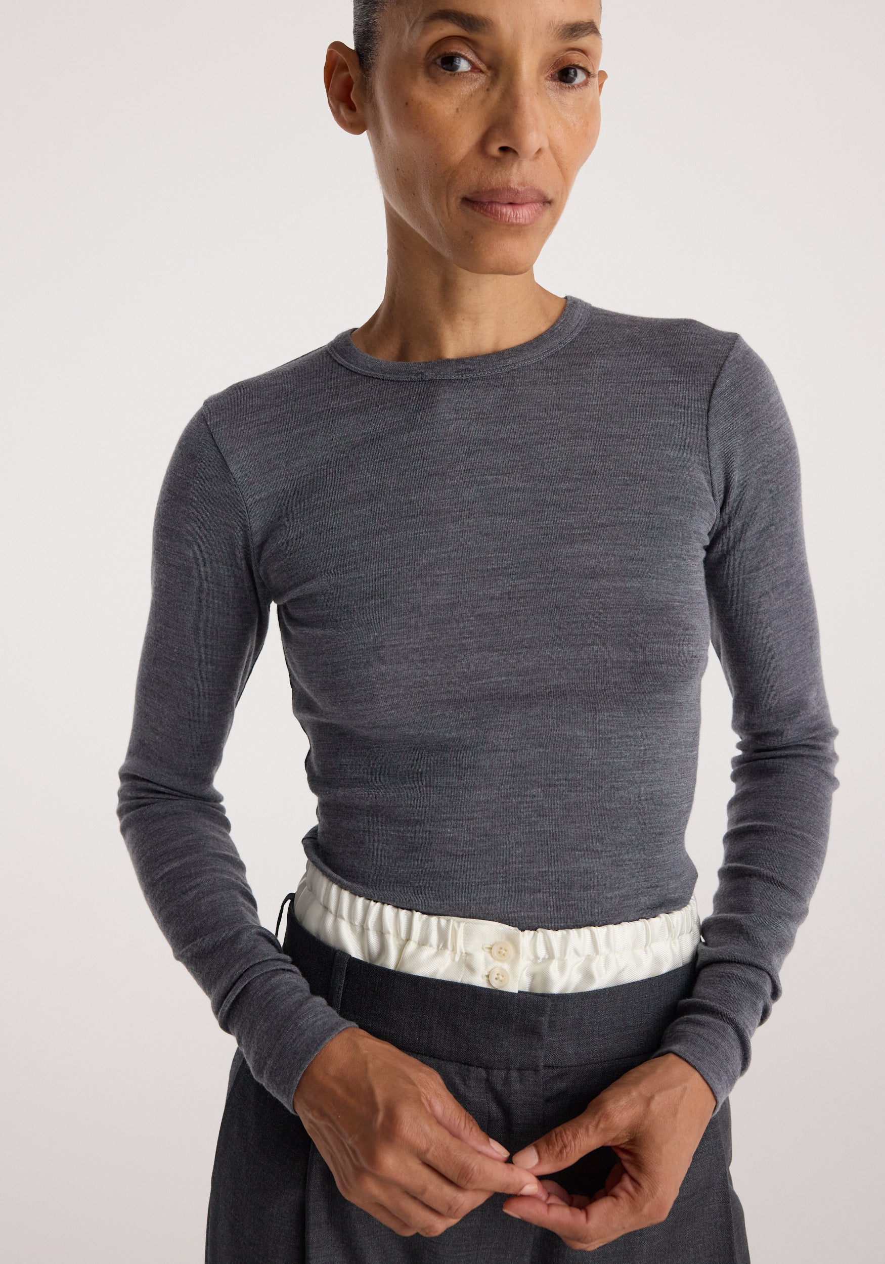 Fine merino long sleeve | mid grey melange