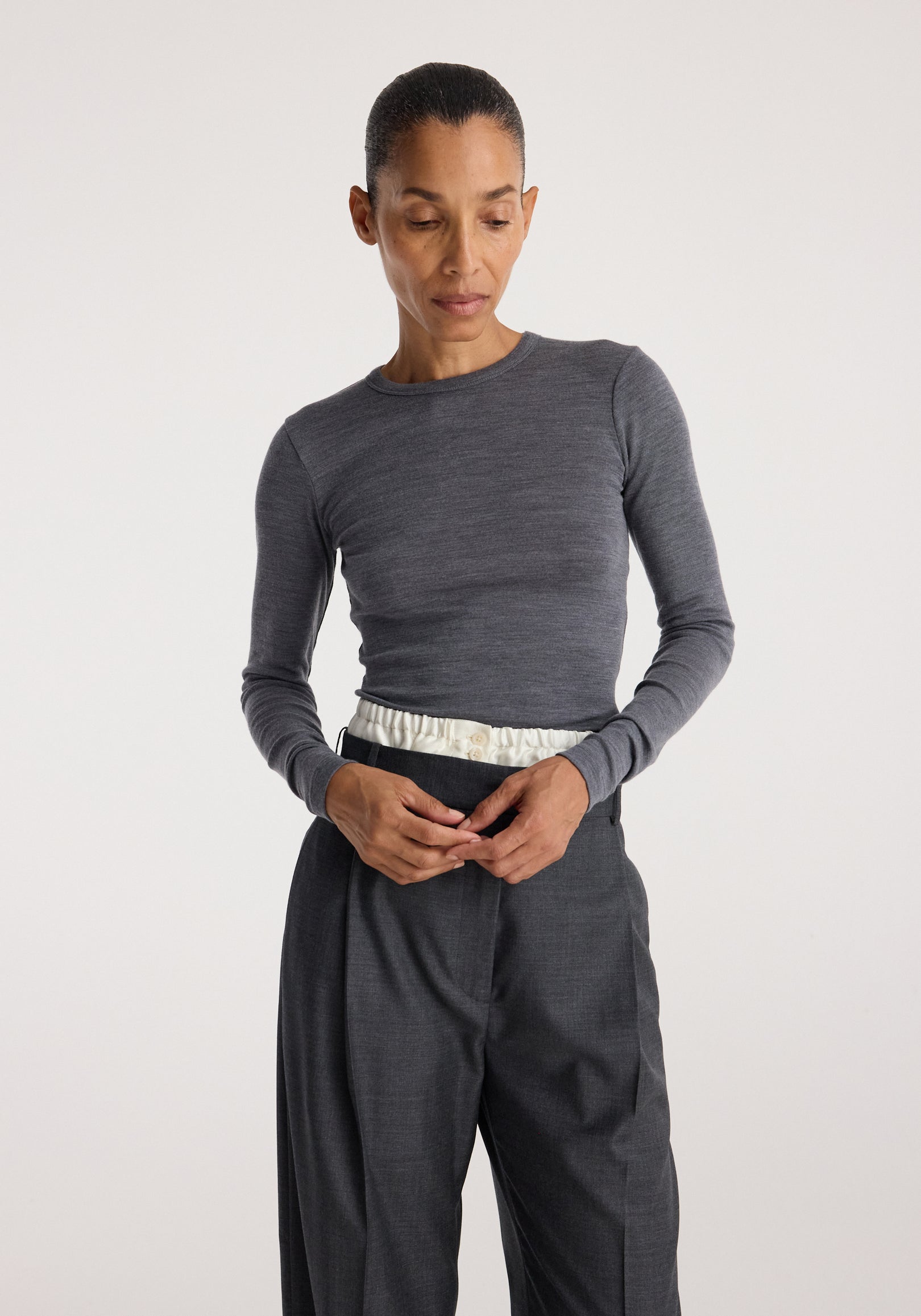 Fine merino long sleeve | mid grey melange