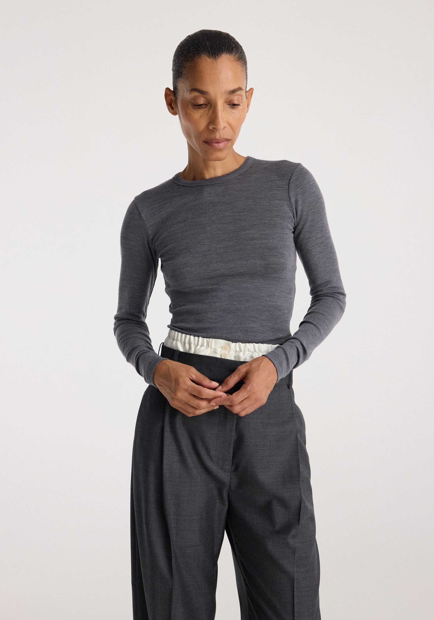 Fine merino long sleeve | mid grey melange