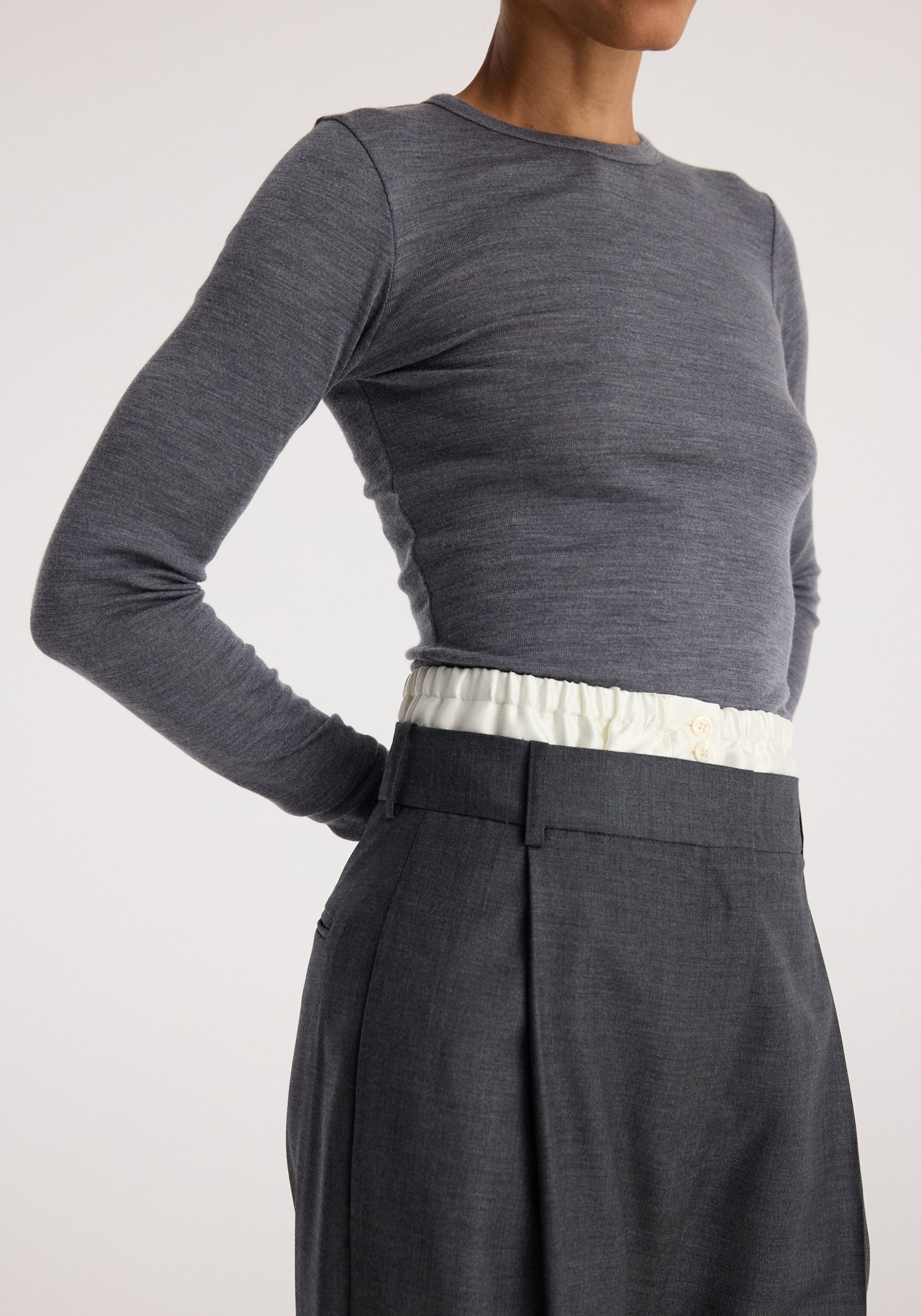 Fine merino long sleeve | mid grey melange