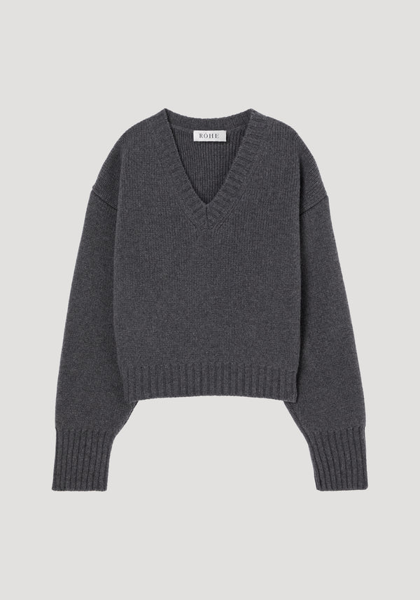 Sculptural compact v-neck | mid grey melange