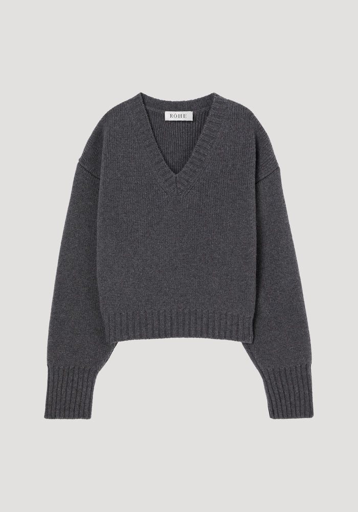 Sculptural compact v-neck | mid grey melange