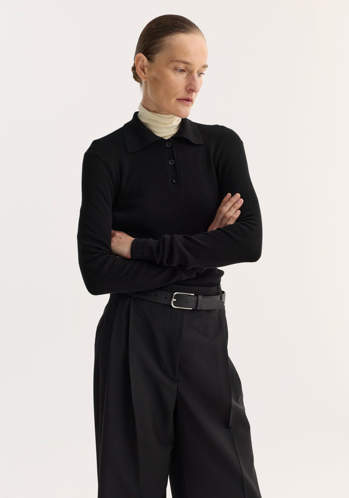 Rib knitted polo | black