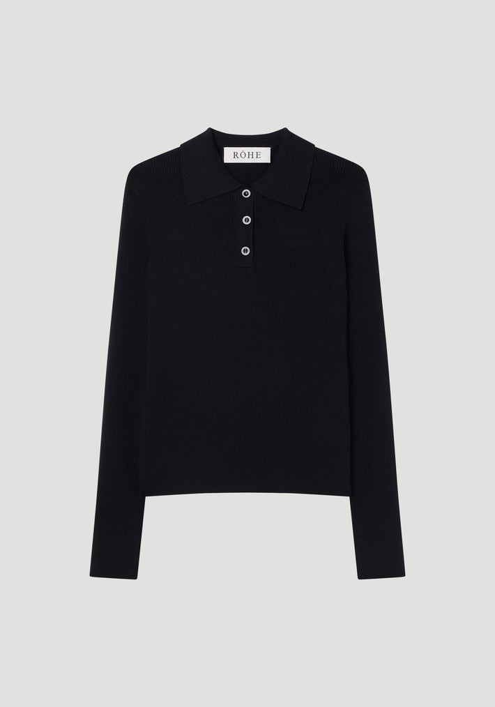 Rib knitted polo | black