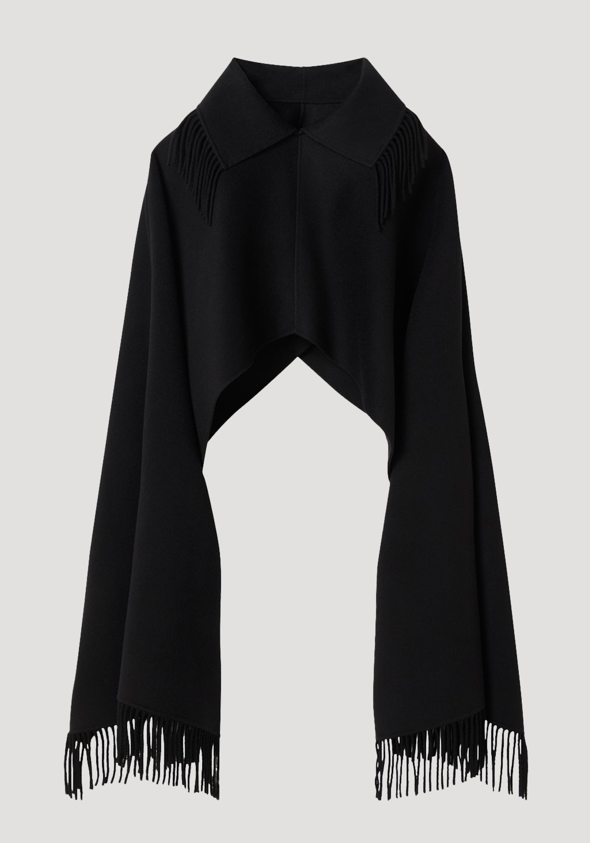 Fringe poncho double-faced wool | black