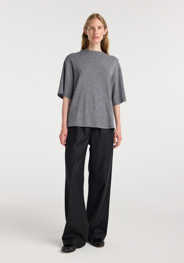 Oversized soft merino t-shirt | mid grey melange