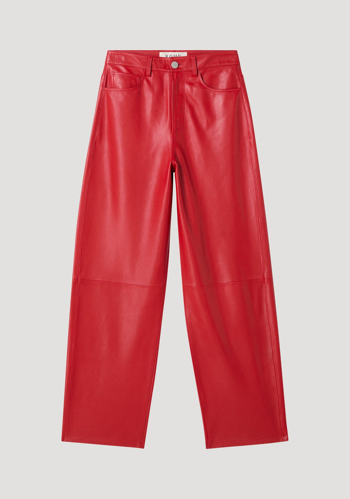 Baggy leather trousers | rosso, high-waisted, wide-leg design with front pockets, button-and-zip closure, belt loops, and knee seam, made from soft nappa lamb leather.