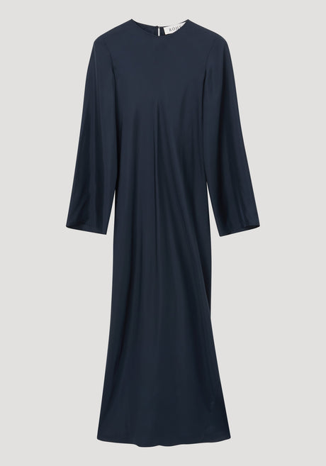 Signature silk dress | storm with wide, slightly flared sleeves, round neckline, ankle-length straight silhouette, crafted from 100% pure silk for a soft, flowing drape.