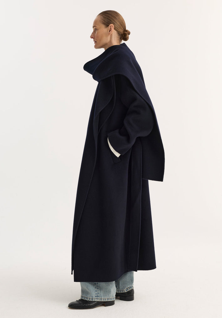 Signature double-faced scarf coat | navy