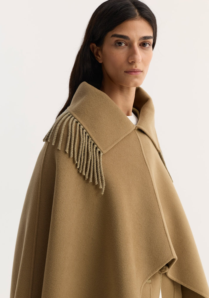 Fringe scarf poncho | camel