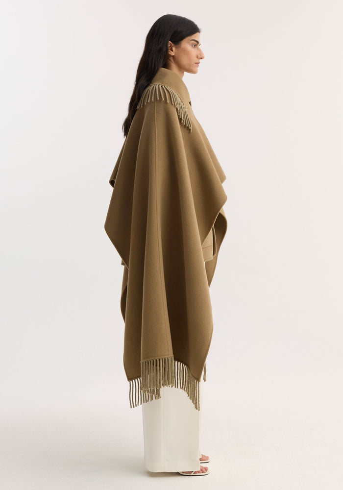 Fringe scarf poncho | camel