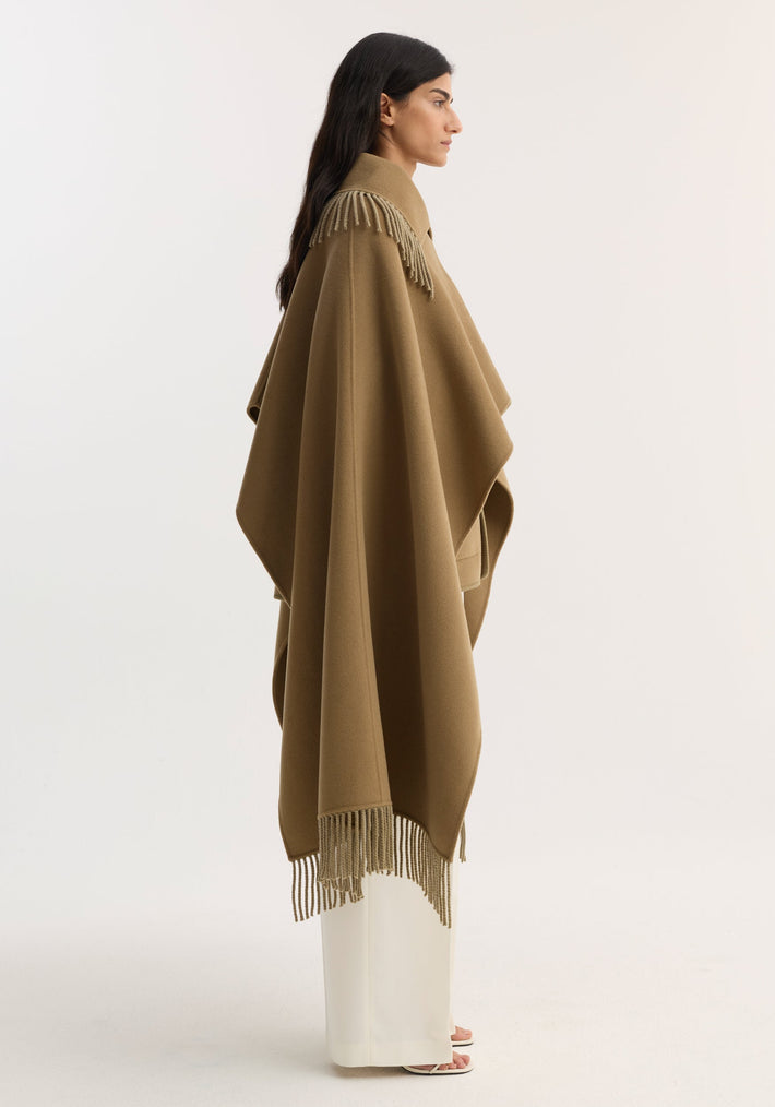 Fringe scarf poncho | camel