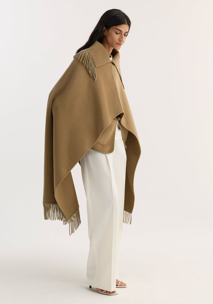 Fringe scarf poncho | camel
