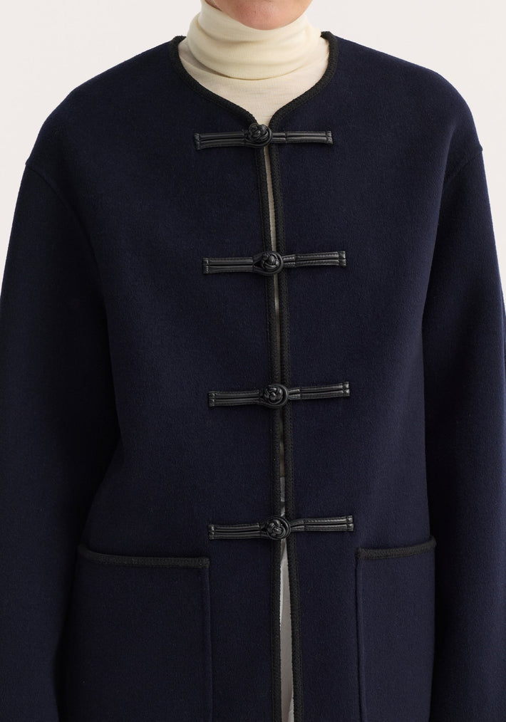 Mandarin double-faced wool jacket | navy