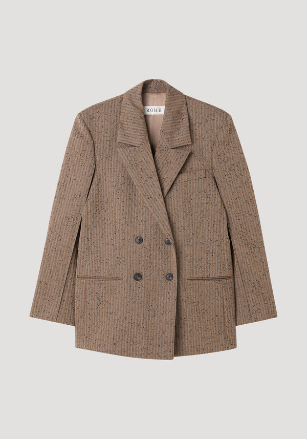 Double breasted blazer | herringbone: Speckled tweed blazer with notch lapels, tailored shoulders, chest and welt pockets, featuring a refined silhouette.