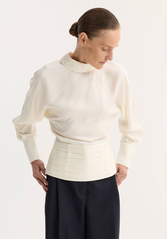 Tuxedo silk top | cream