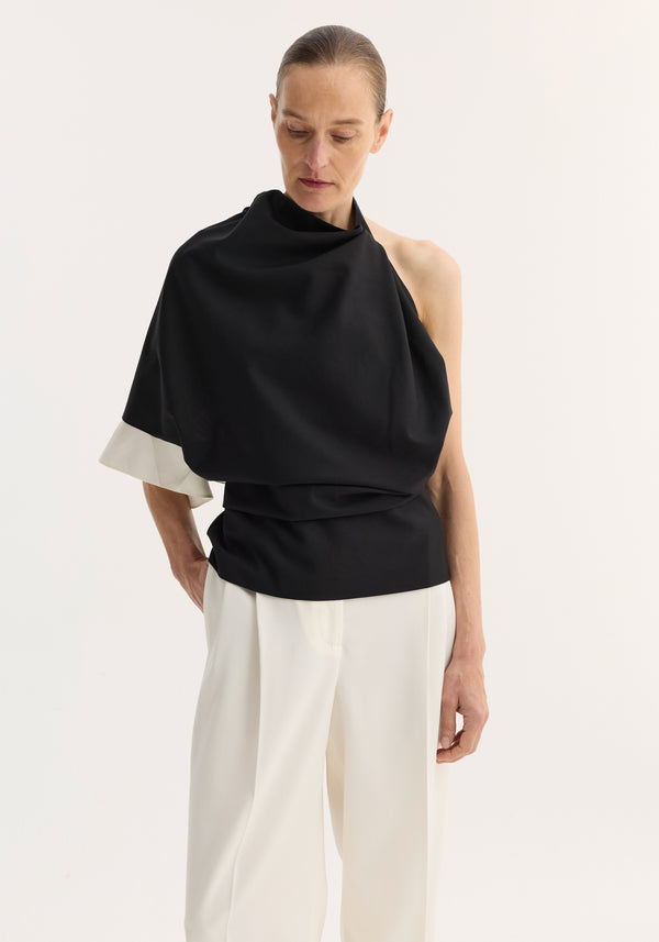 Draped open back wool top | black