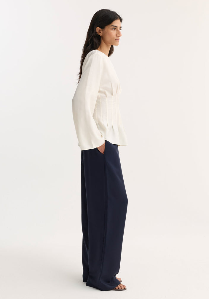 Pleated silk top | cream