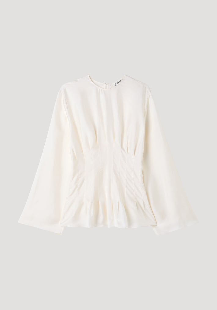 Pleated silk top | cream