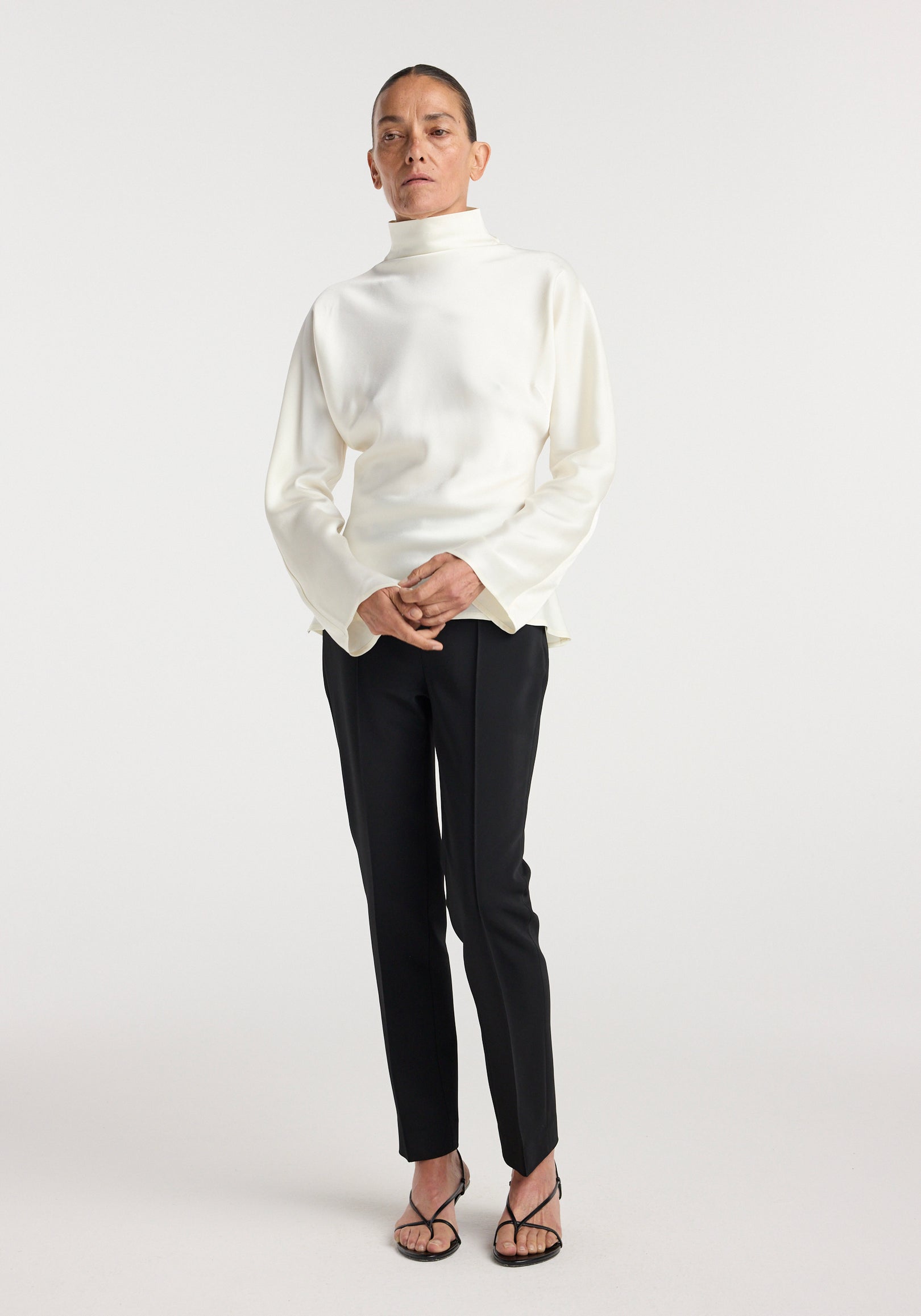 Satin waisted top | cream