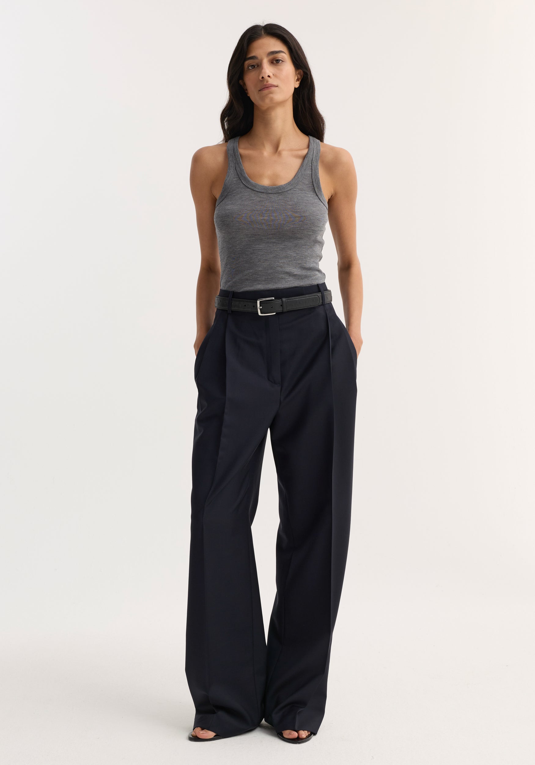Merino scoop neck top | mid grey melange