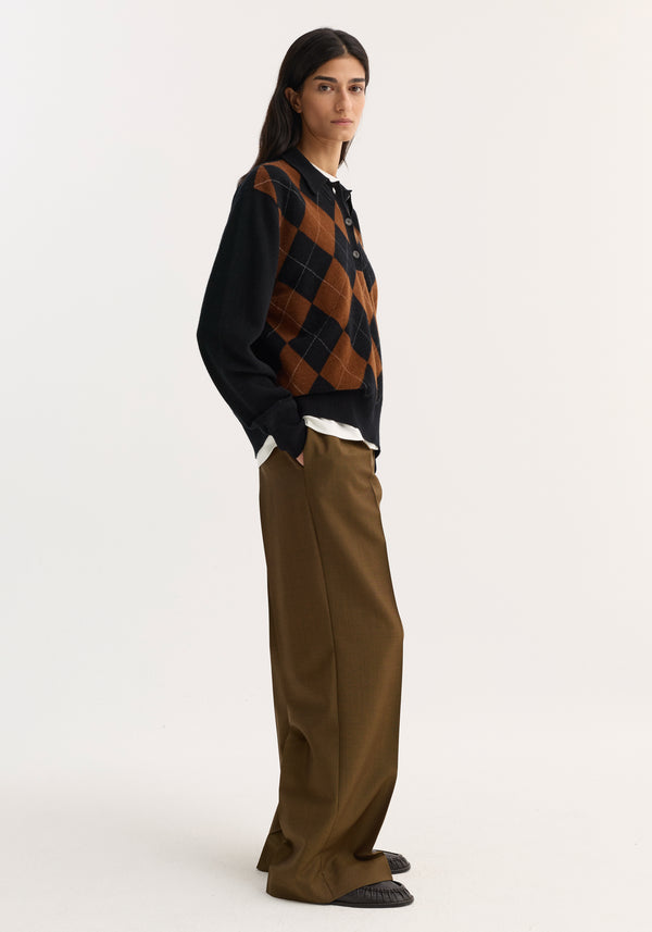 Compact knitted check polo | black rust check