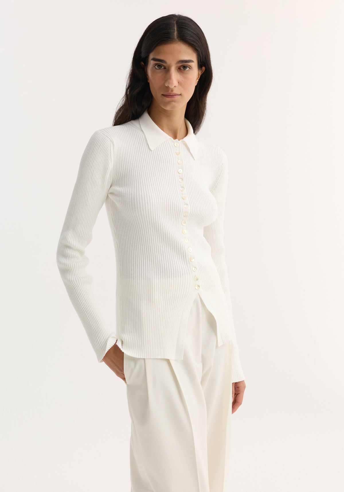 Elongated rib cardigan | off white