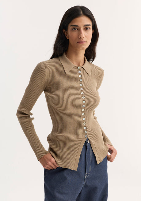 Elongated rib cardigan | taupe melange