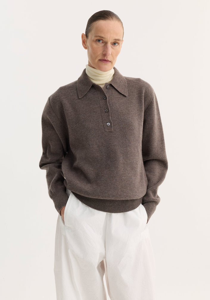 Compact knitted polo | mud melange