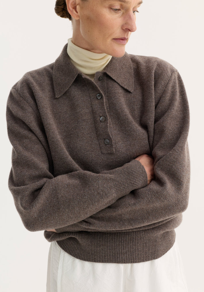 Compact knitted polo | mud melange