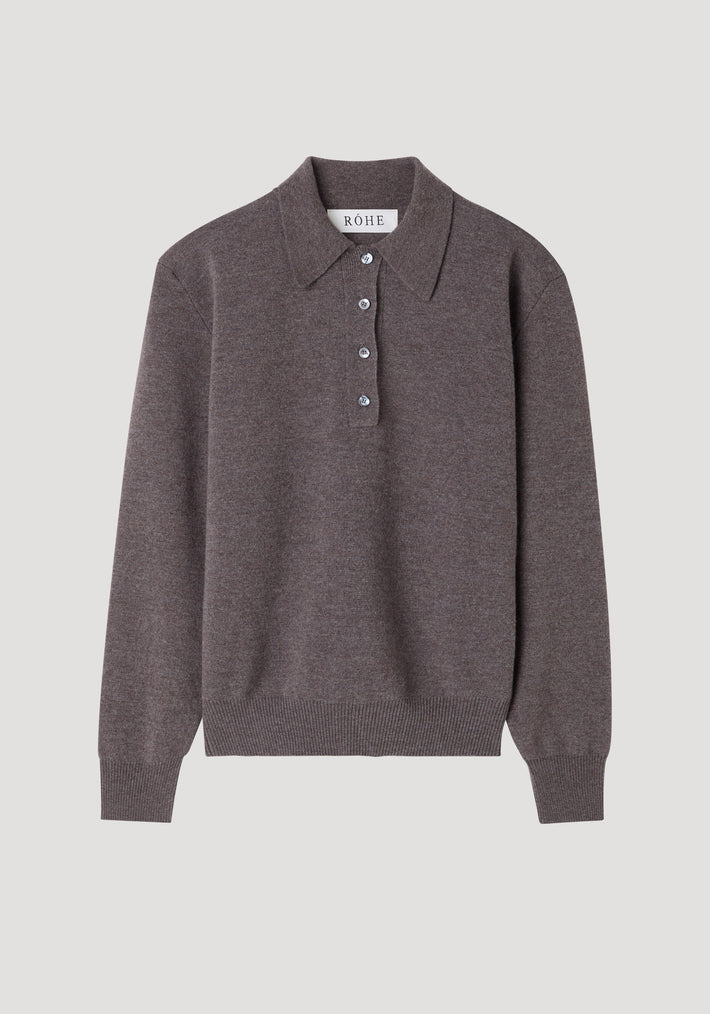 Compact knitted polo | mud melange