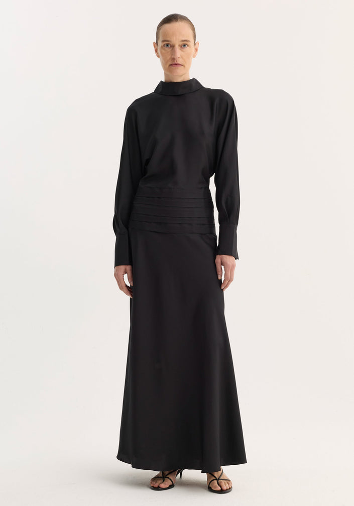 Tuxedo silk dress | black