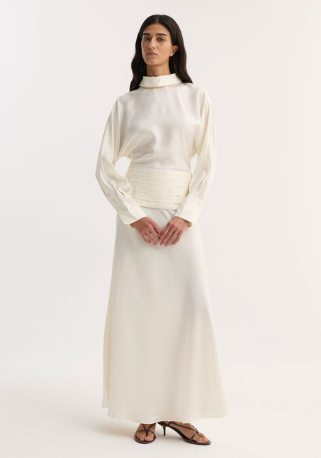 Tuxedo silk dress | cream