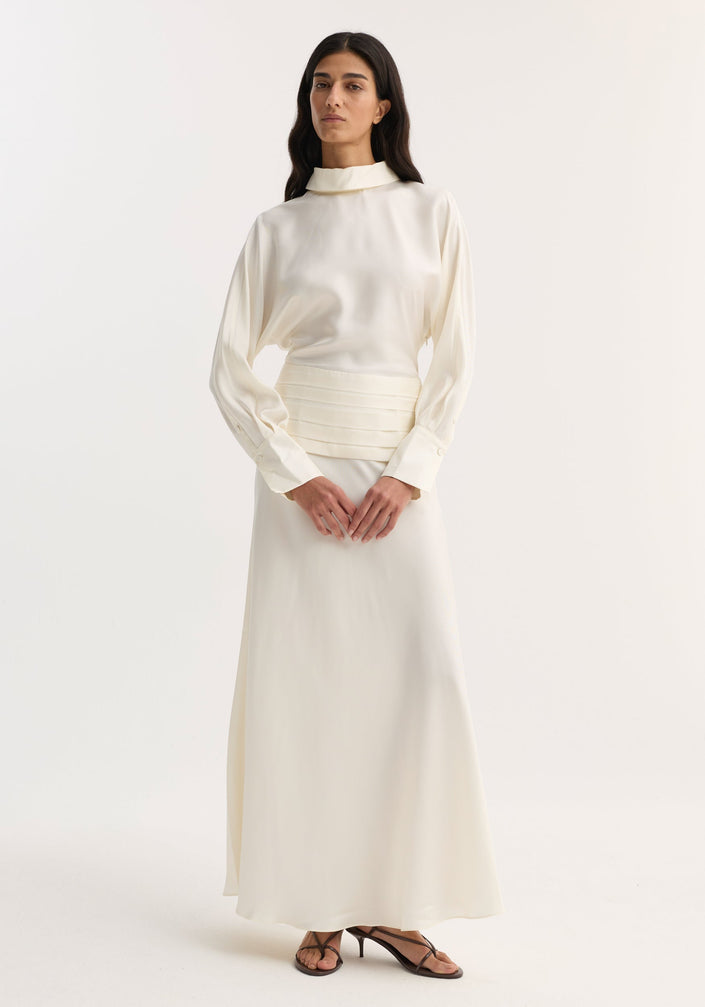 Tuxedo silk dress | cream