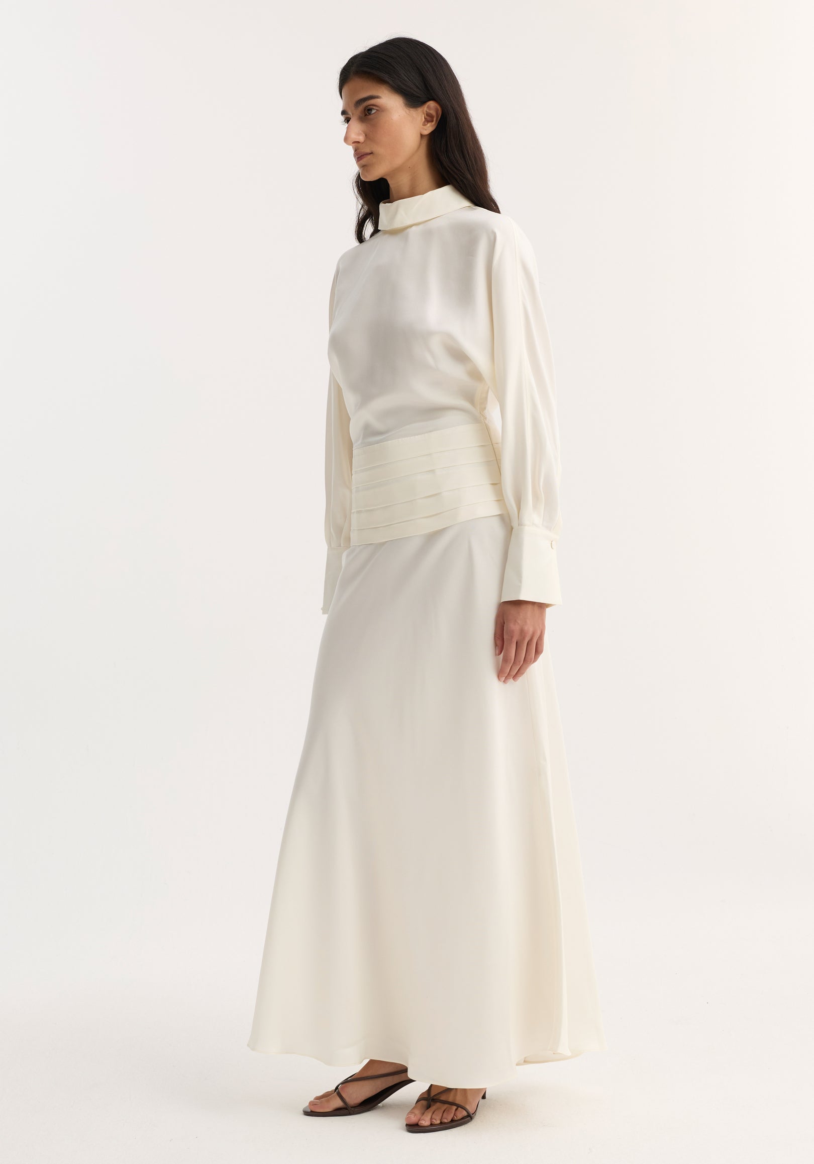 Tuxedo silk dress | cream
