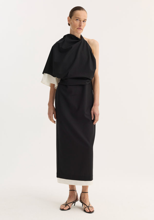 Draped open back dress | black
