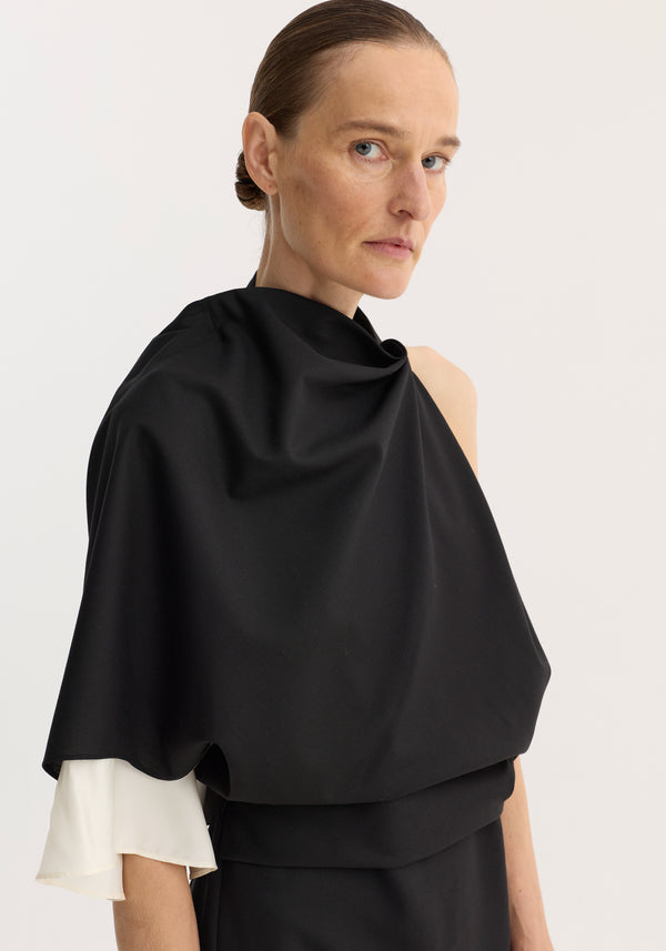 Draped open back dress | black