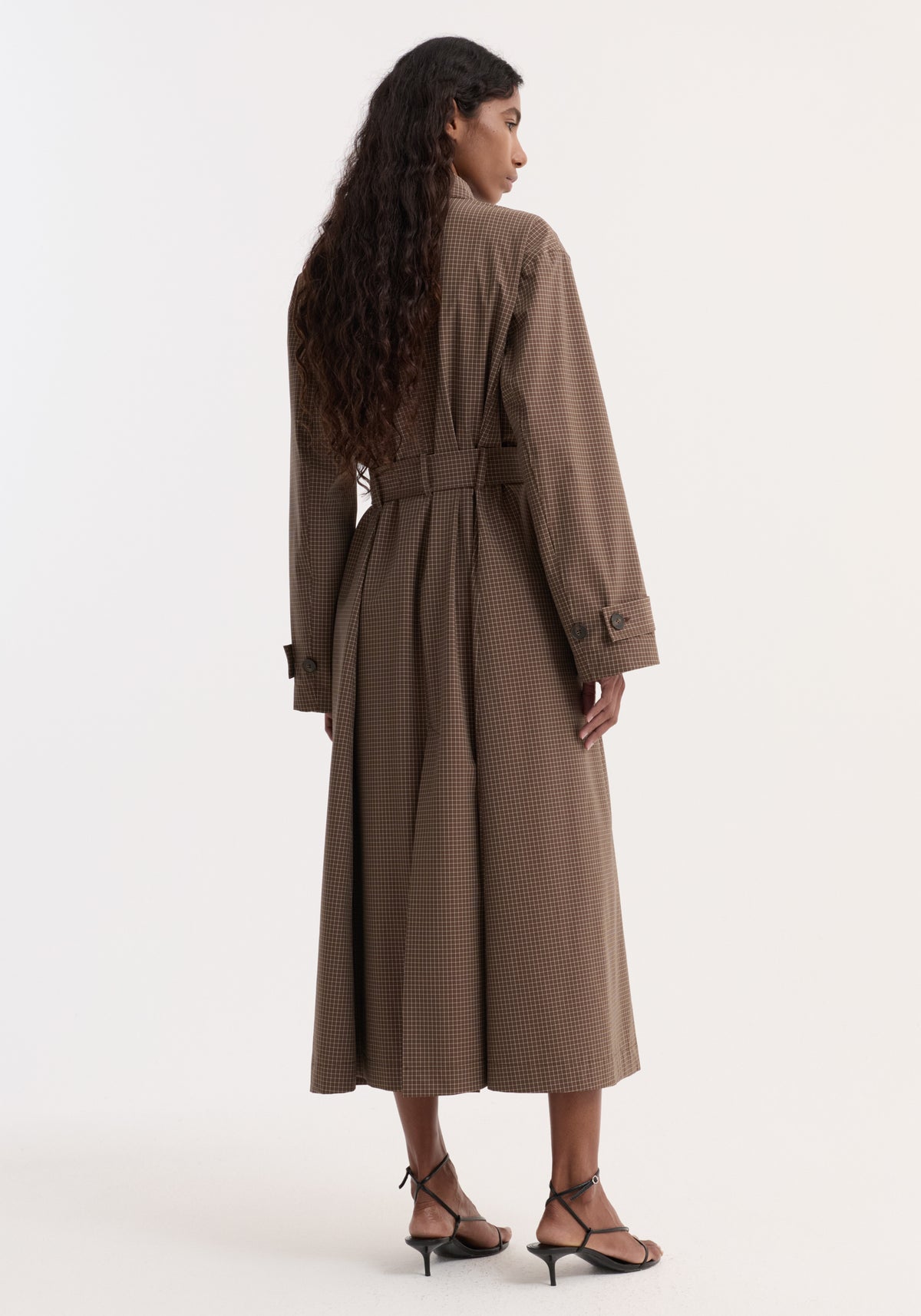Technical check belted coat | brown multi check