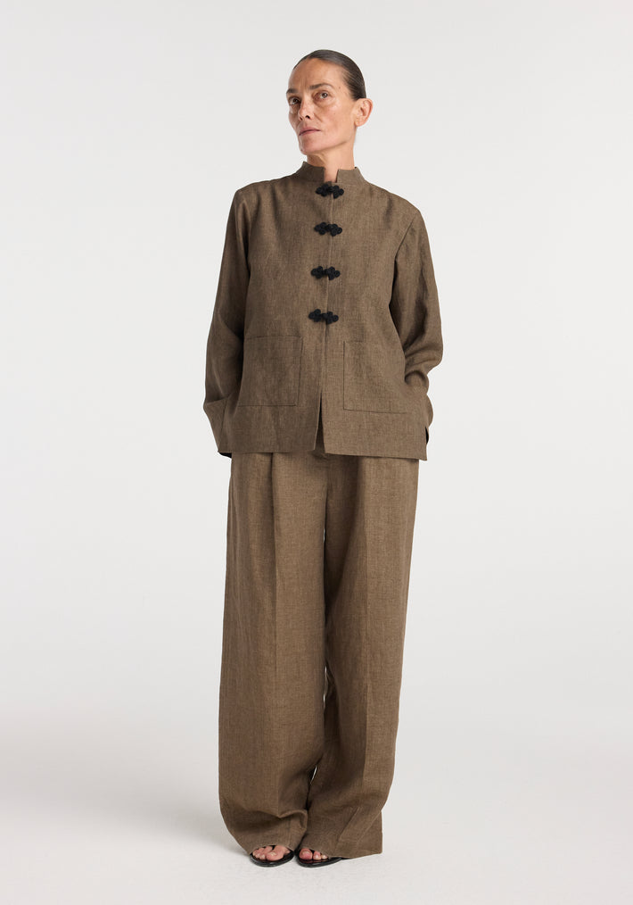 Pankou closure linen jacket | brown melange