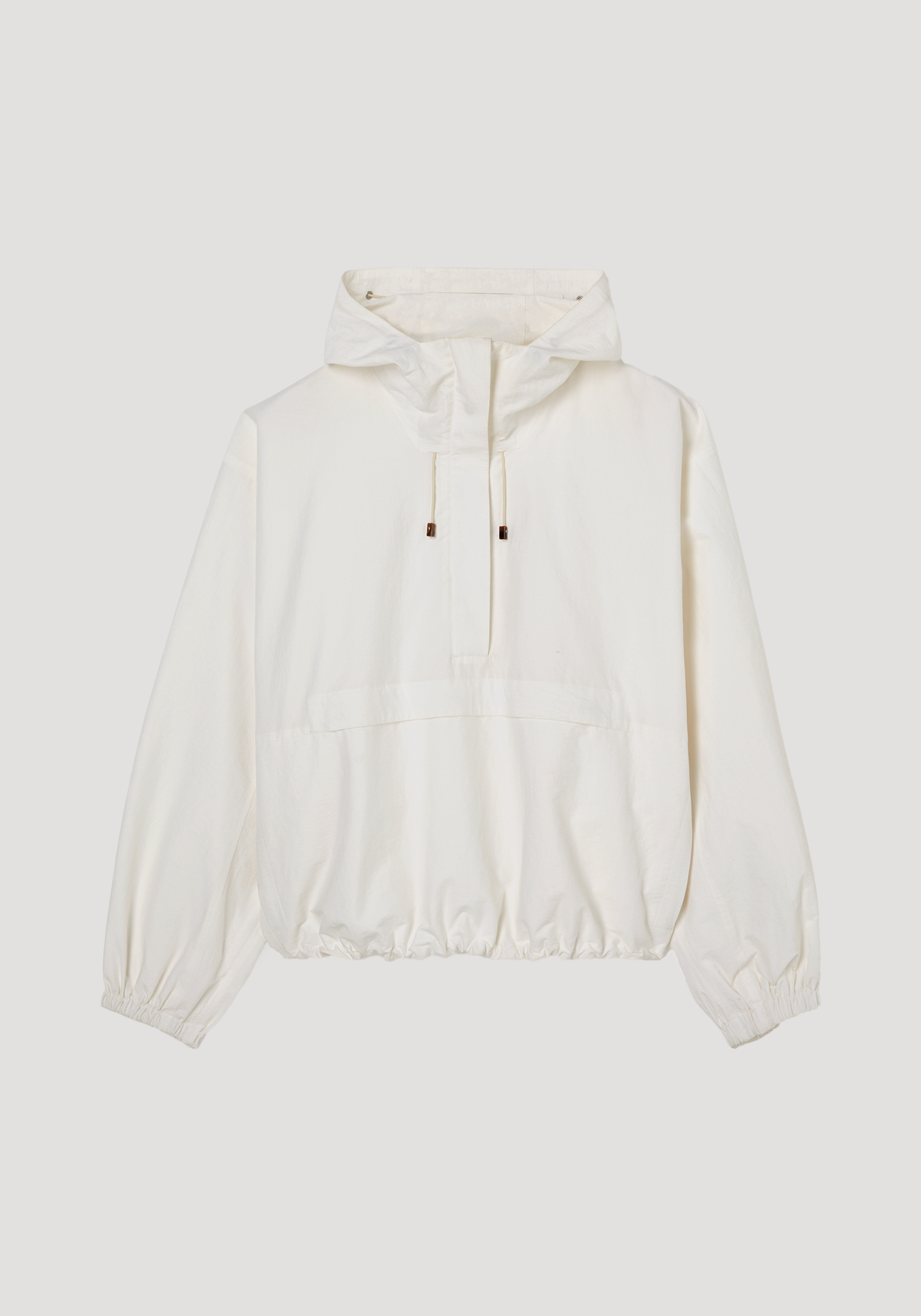 Textured cotton-blend anorak | optic white with a hood, front half-zip, drawstring details, long sleeves with elastic cuffs, and a gathered hem for a relaxed fit.