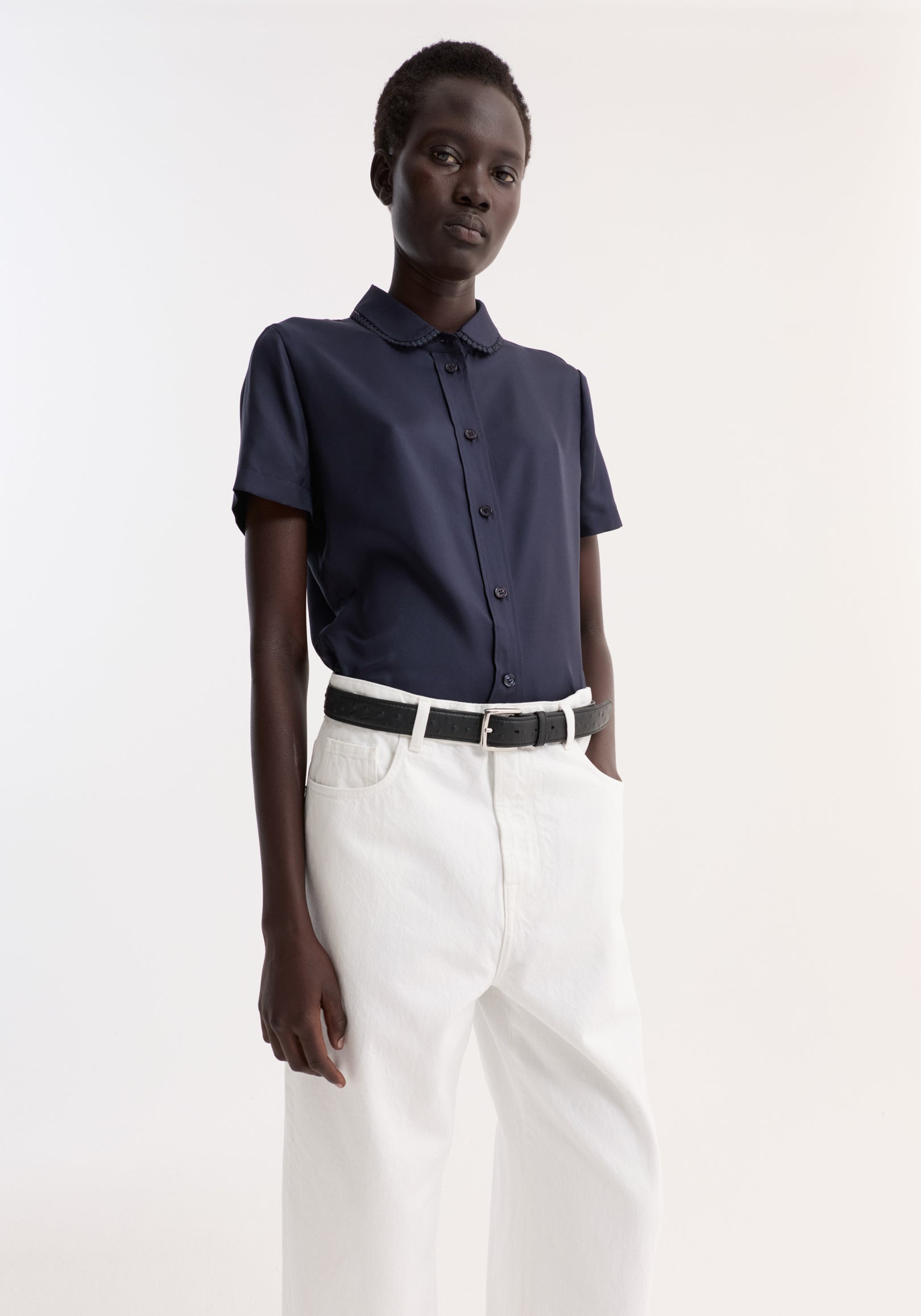 Embroidered silk fitted shirt | night