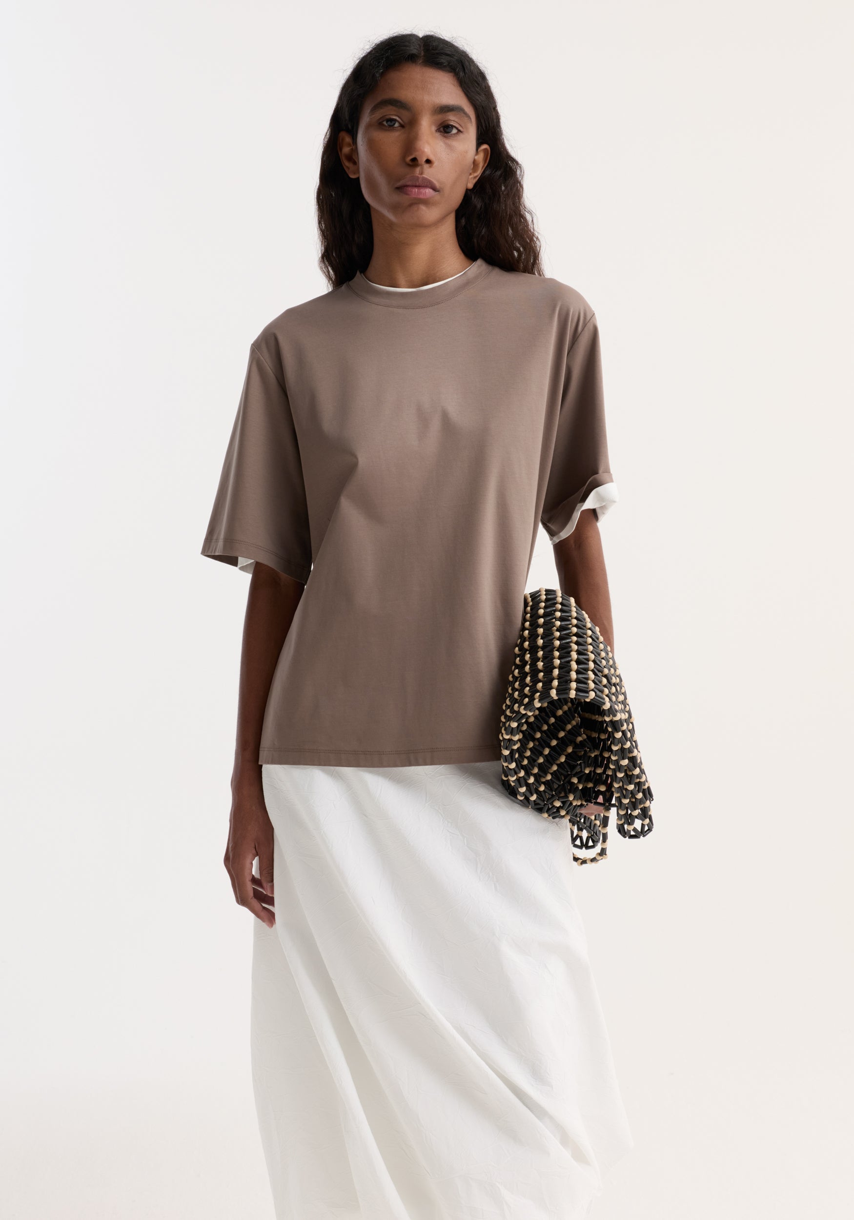Oversized cotton silk t-shirt | taupe
