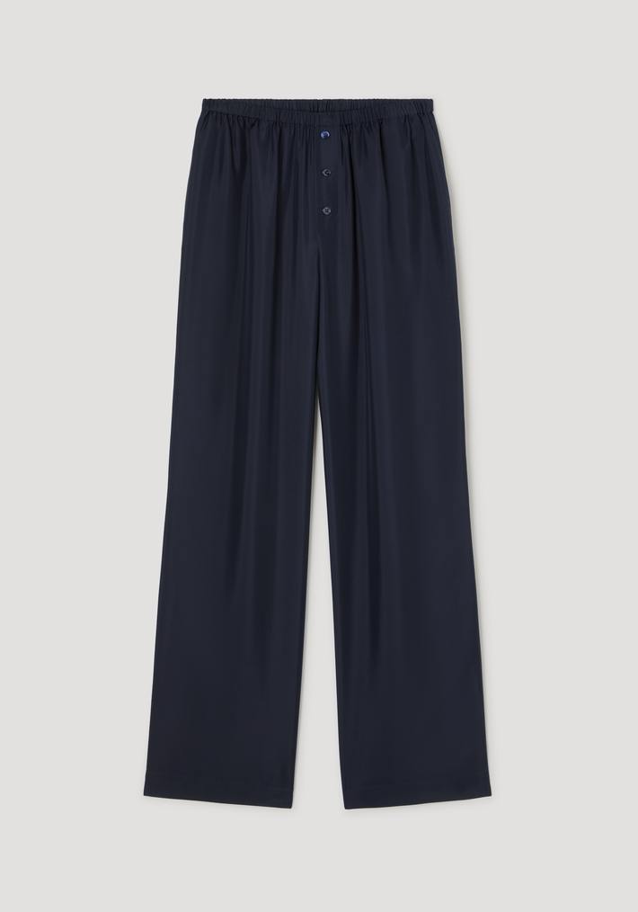 Silk pyjama trousers | night featuring wide-leg design, elastic waistband, and faux fly with two-button detail, crafted in pure silk for a luxurious feel.