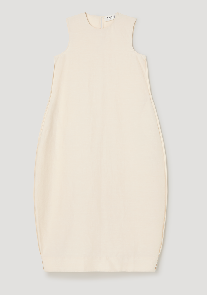 Hourglass linen silk dress | butter, featuring a sleeveless, knee-to-midi-length shift design with a round neckline and lightweight fabric, showcasing a minimal, clean aesthetic.